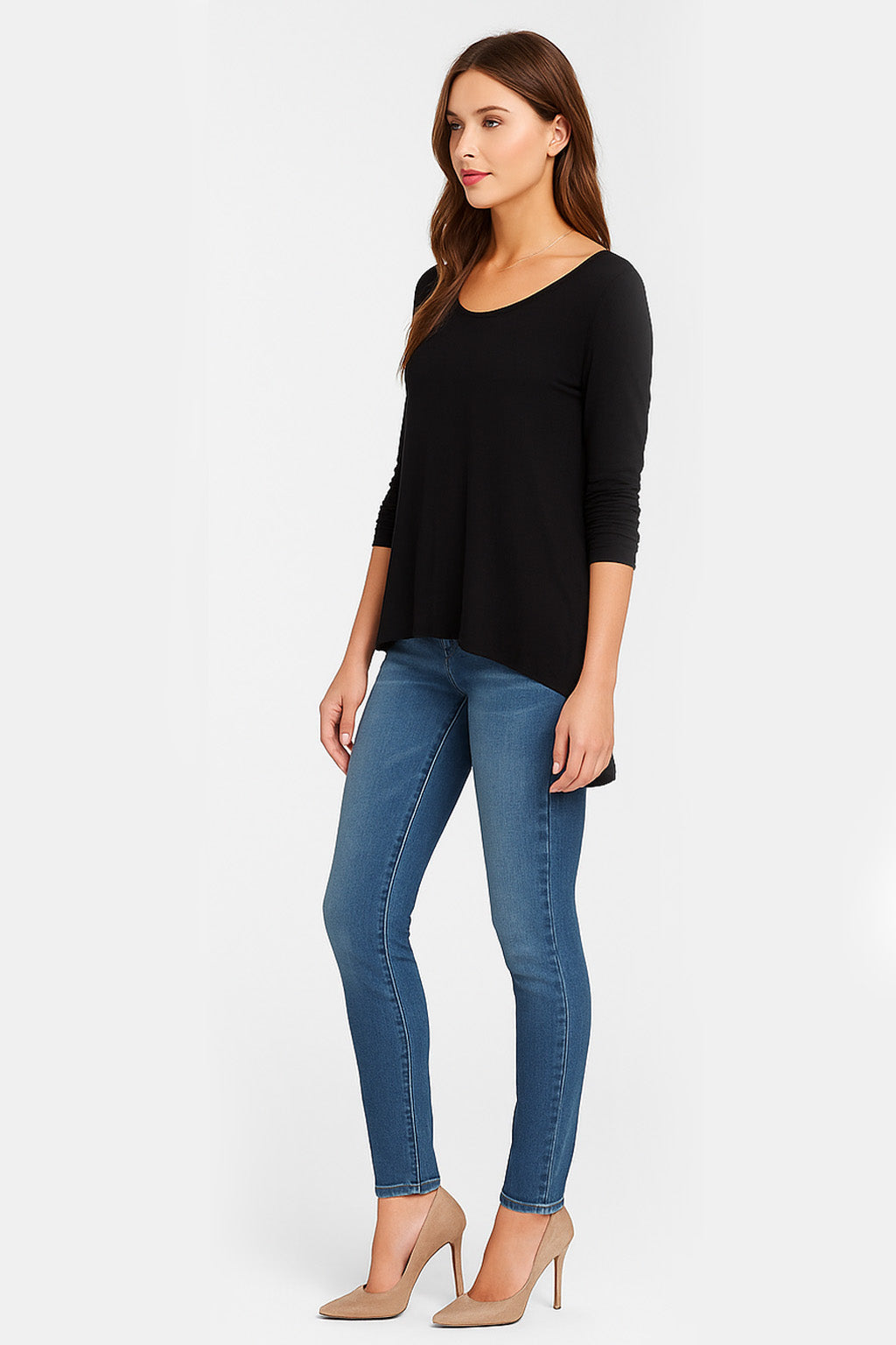 Slouchy Long Sleeve Cotton Jersey Hi-low T-shirt – Celebrity