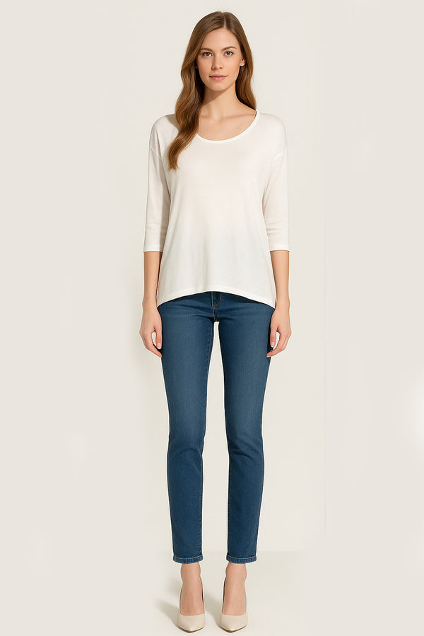 3/4 Sleeve Colourful Asymmetrical Draped T-shirt