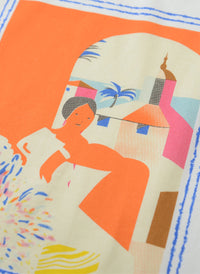 Rolled Up Short Sleeve Oversized White Cotton T-Shirt in Graphic Design