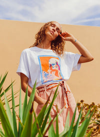 Rolled Up Short Sleeve Oversized White Cotton T-Shirt in Graphic Design