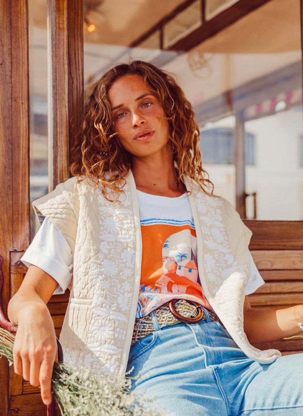 Rolled Up Short Sleeve Oversized White Cotton T-Shirt in Graphic Design