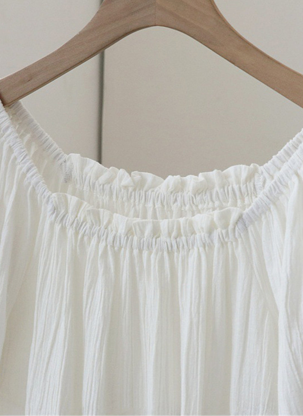 Square Neck Off-Shoulder Crinkle Cotton Top with Floral Embroidery