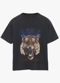 Vintage Black Tiger Graphic T-Shirt – 100% Cotton, Loose Fit, Washed Fabric