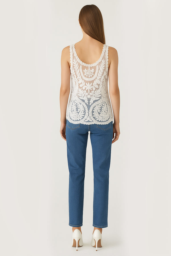 Floral Crochet Lace Sleeveless Cami Tank Top