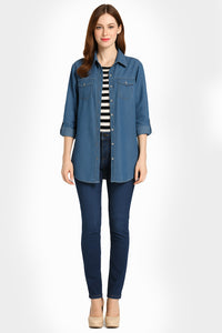 Vintage Cotton Longline Denim Shirt