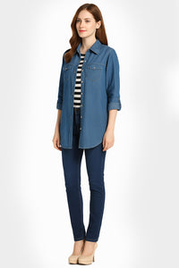 Vintage Cotton Longline Denim Shirt