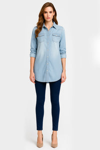 Vintage Cotton Longline Denim Shirt
