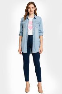 Vintage Cotton Longline Denim Shirt