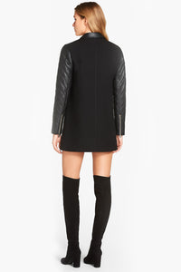 Vanessa Quilted Sleeve Panel Wool Coat in Black