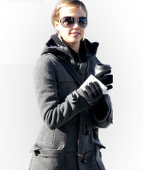Jessica Alba Inspired Duffel Wool Hooded Coat in Dark Charcoal