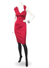 Liz Red Satin Folded Cocktail Midi Dress