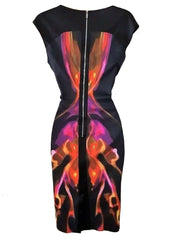 Nicole Satin Kaleidoscope Midi Dress with Back Zip