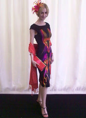 Nicole Satin Kaleidoscope Midi Dress with Back Zip
