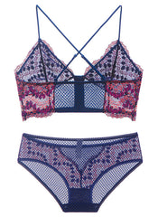 Strappy Lace Soft Cup Wirefree Bralette in Purple