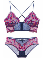 Strappy Lace Soft Cup Wirefree Bralette in Purple