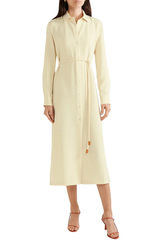 Meghan Self-belted Crepe Long Slit Shirt Dress in Cream