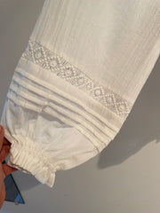 Boho Ruffled Collar Embroidered Pure Cotton Peasant Blouse in Off White