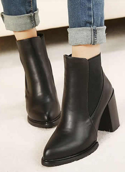 Faux Leather Black Chelsea Ankle Boots
