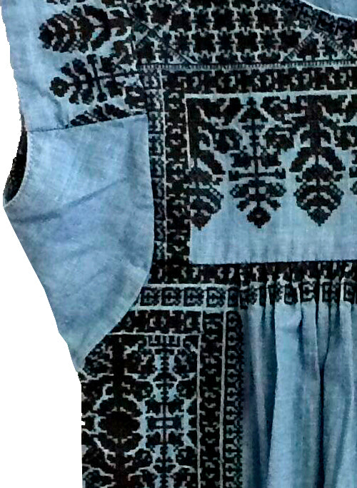 Jessica Embroidered Denim Shift Dress in Blue