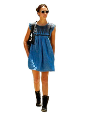 Jessica Embroidered Denim Shift Dress in Blue