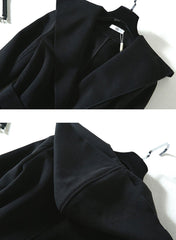 Meghan Inspired Cashmere Long Hooded Wrap Coat in Black