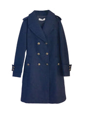 Meghan Military Style Double Breasted Wool Coat in Navy