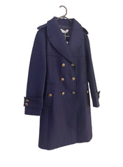 Meghan Military Style Double Breasted Wool Coat in Navy