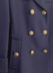Meghan Military Style Double Breasted Wool Coat in Navy