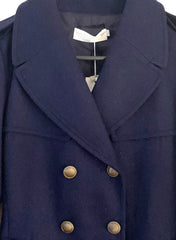 Meghan Military Style Double Breasted Wool Coat in Navy