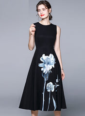 Sleeveless Floral Empire Waist Fit-and-Flare Midi Dress
