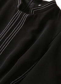 Mandarin Collar Fitted Vintage Midi Tea Dress in Black