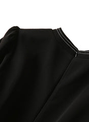 Mandarin Collar Fitted Vintage Midi Tea Dress in Black