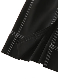 Mandarin Collar Fitted Vintage Midi Tea Dress in Black