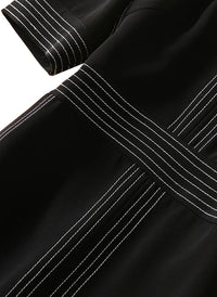 Mandarin Collar Fitted Vintage Midi Tea Dress in Black