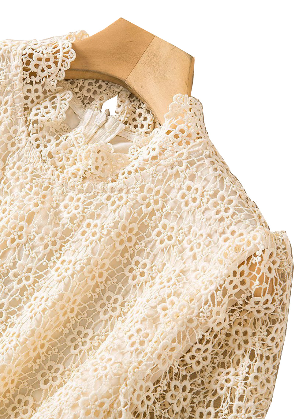 High-neck Puffy Lace-trimmed Midi Dress in Cream Celebrity Designz High-neck Puffy Lace-trimmed Midi Dress in Cream Celebrity Designz