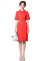 Amal Shirt Collar Button Front Scarlet Shirt Dress in Red