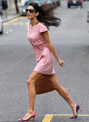 Amal Clooney Cap-sleeved Loose Fit Dress in Powder Pink