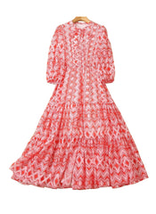 Paris Hilton Geo Printed Elbow Sleeve Fit-and-Flare Tiered Dress
