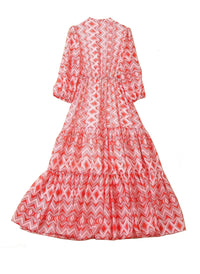 Paris Hilton Geo Printed Elbow Sleeve Fit-and-Flare Tiered Dress