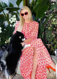 Paris Hilton Geo Printed Elbow Sleeve Fit-and-Flare Tiered Dress