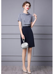 Taylor Roll Collar Mock Two-piece Gingham Pencil Dress