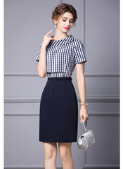 Taylor Roll Collar Mock Two-piece Gingham Pencil Dress