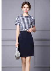 Taylor Roll Collar Mock Two-piece Gingham Pencil Dress