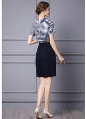 Taylor Roll Collar Mock Two-piece Gingham Pencil Dress