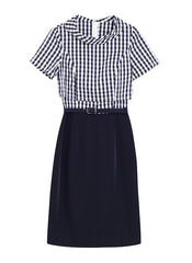 Taylor Roll Collar Mock Two-piece Gingham Pencil Dress