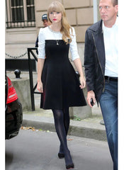 Taylor Swift Elbow-Sleeve Monochrome Fit-and-Flare Dress