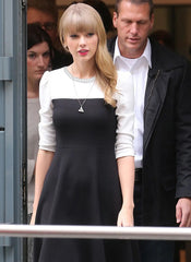 Taylor Swift Elbow-Sleeve Monochrome Fit-and-Flare Dress