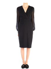 Meghan Black Sheer Balloon Sleeve Midi Dress