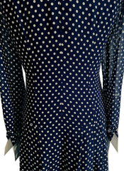 Ivanka Navy Button-Down Polka Dot Midi Shirt Dress