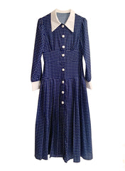 Sarah Navy Button-Down Polka Dot Midi Shirt Dress